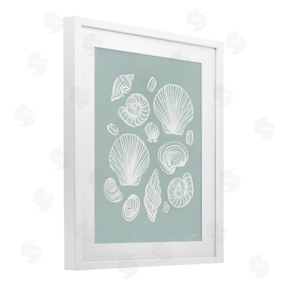 House Fenway Tossed Sea Shells Sea Foam White Framed Print Under Glass with Mat Wall Art