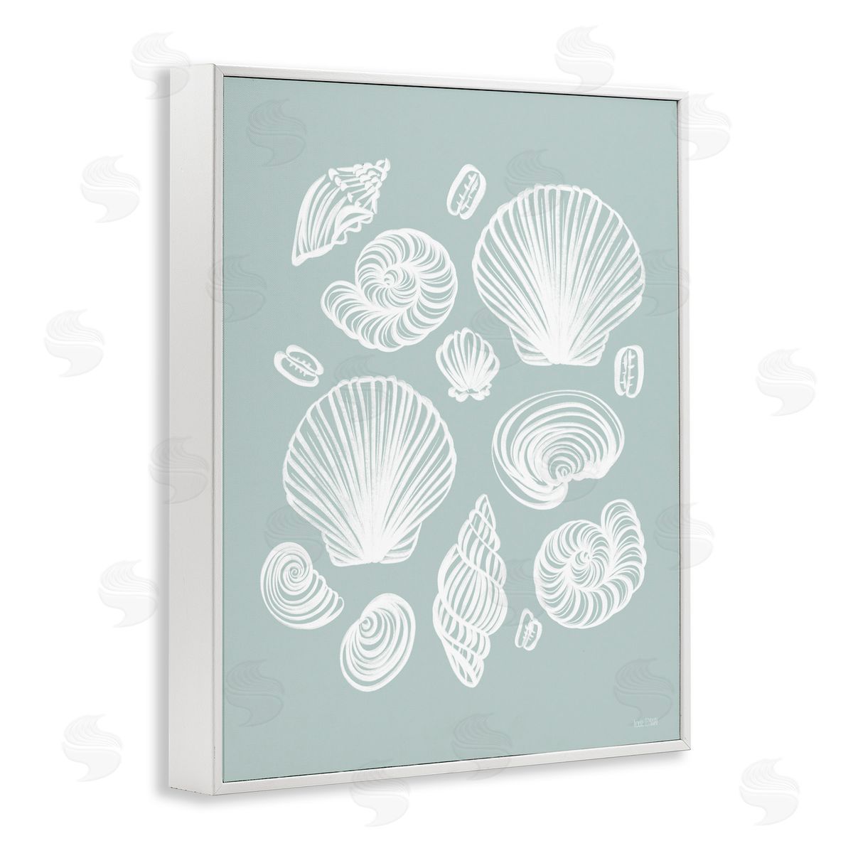 House Fenway Tossed Sea Shells Sea Foam White Framed Giclee Wall Art Print
