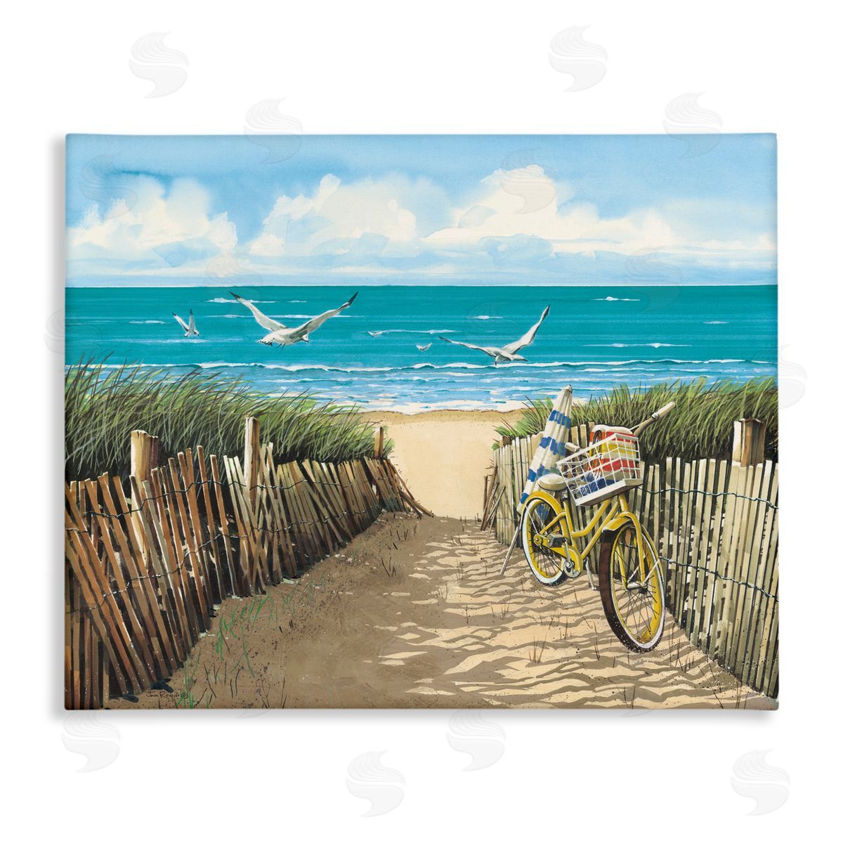 John Rossini Yellow Beach Taxi Coast Canvas Wall Art Print