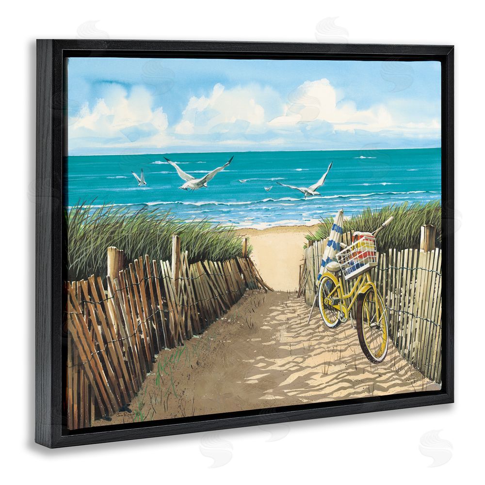 John Rossini Yellow Beach Taxi Coast Black Floating Frame Canvas Wall Art Print