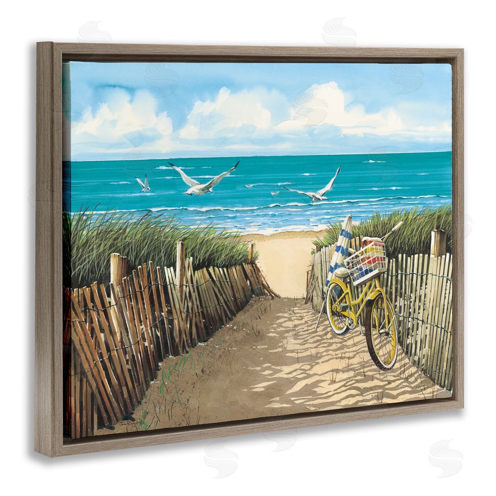 John Rossini Yellow Beach Taxi Coast Brown Floating Frame Canvas Wall Art Print