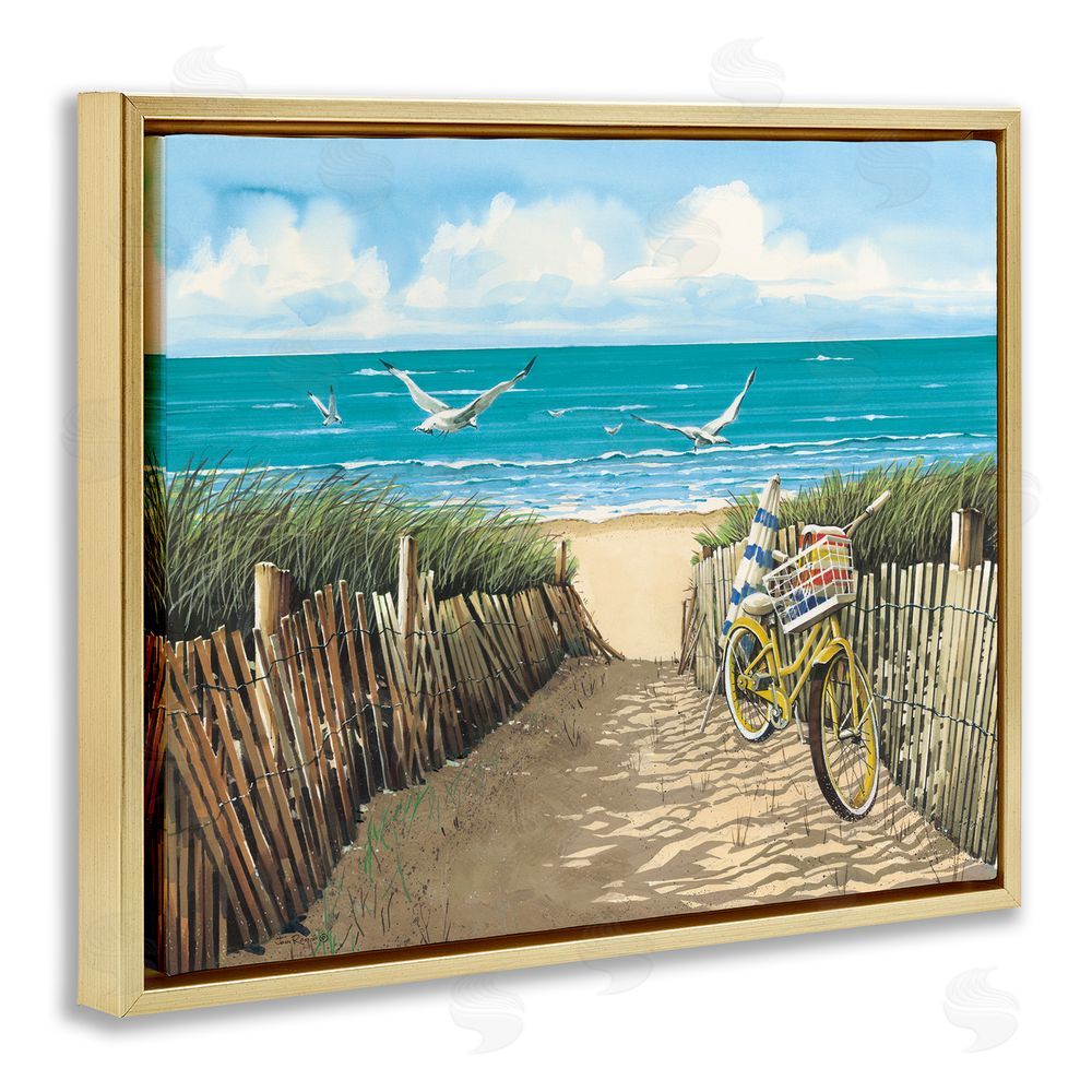 John Rossini Yellow Beach Taxi Coast Gold Floating Frame Canvas Wall Art Print