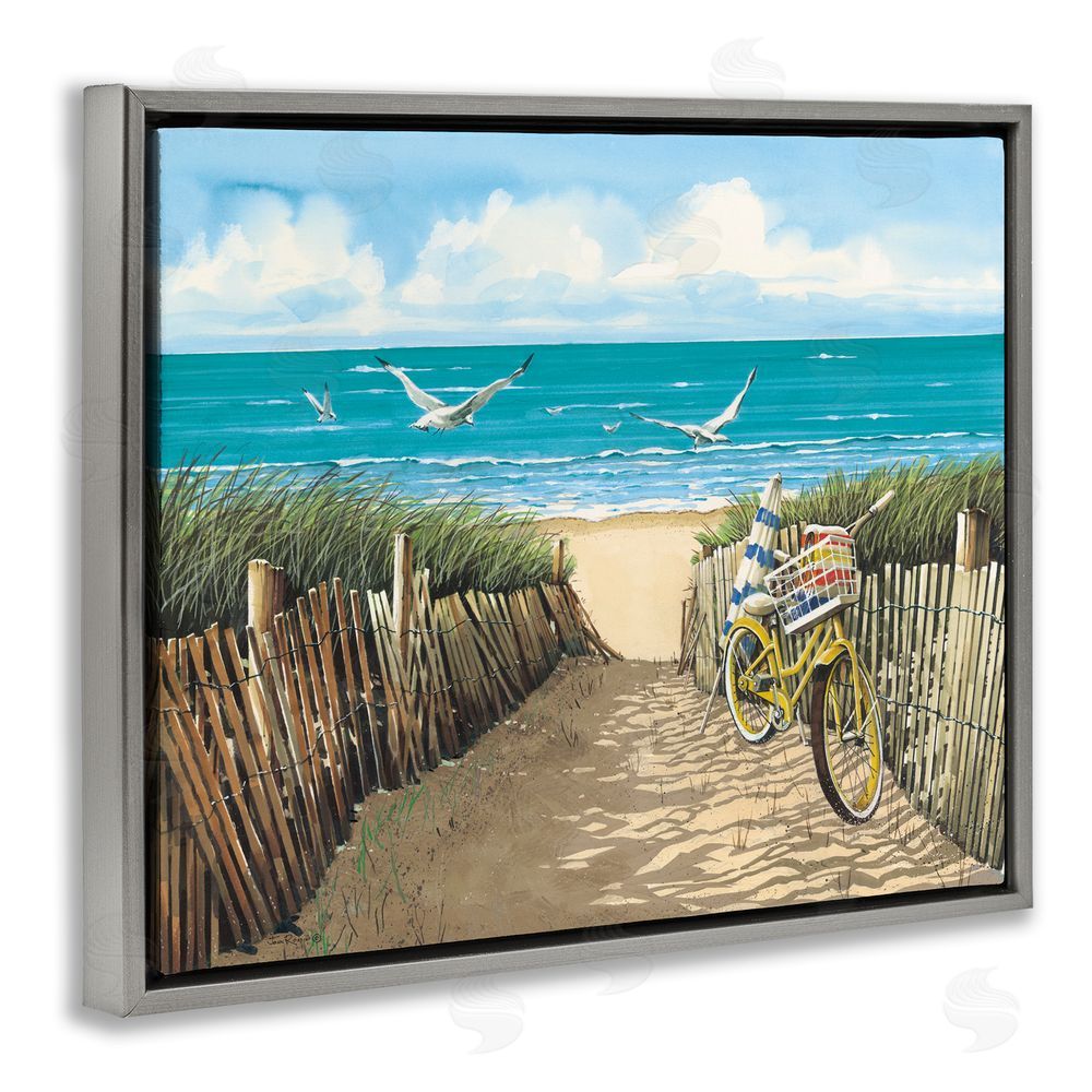 John Rossini Yellow Beach Taxi Coast Gray Floating Frame Canvas Wall Art Print