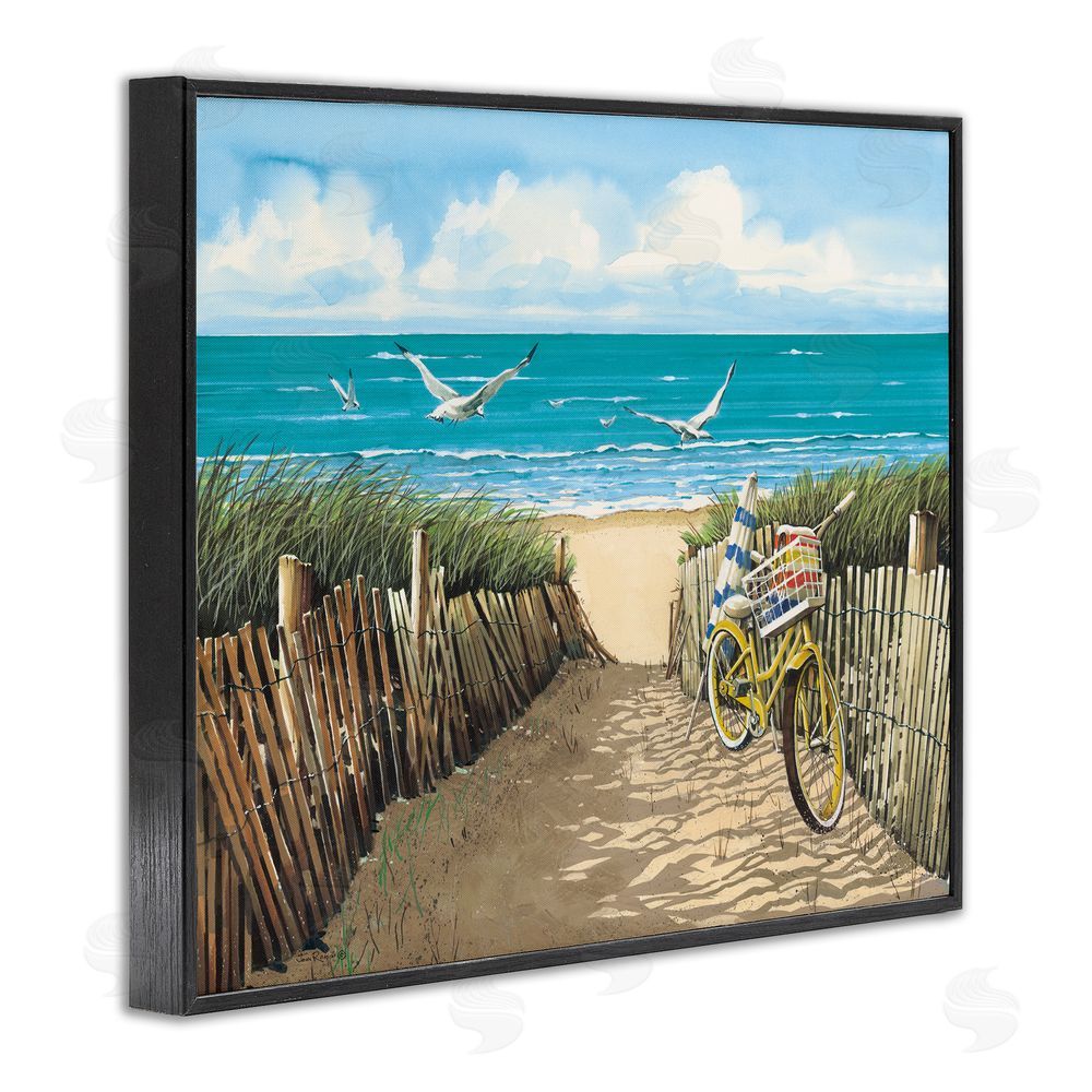John Rossini Yellow Beach Taxi Coast Black Framed Giclee Wall Art Print
