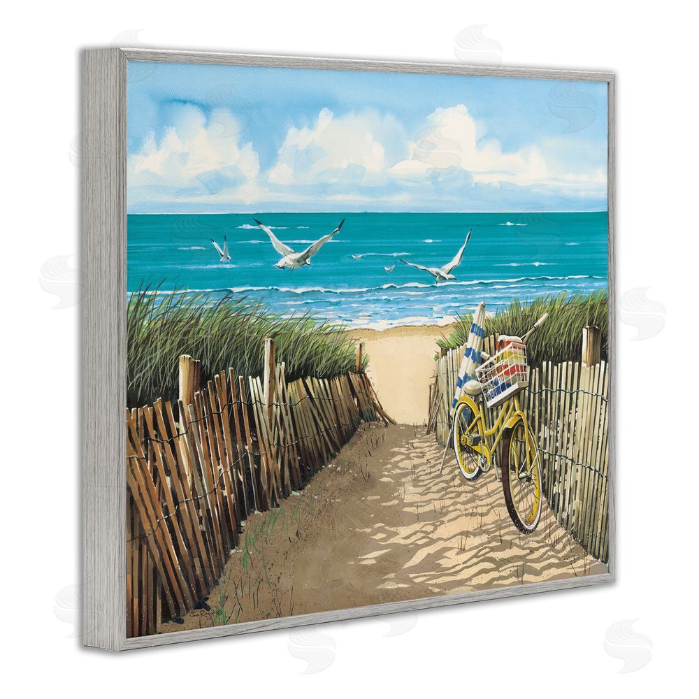 John Rossini Yellow Beach Taxi Coast Gray Framed Giclee Wall Art Print
