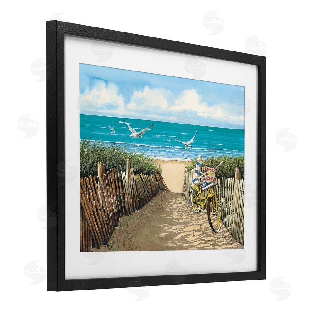 John Rossini Yellow Beach Taxi Coast Black Framed Print Under Glass with White Mat Wall Art