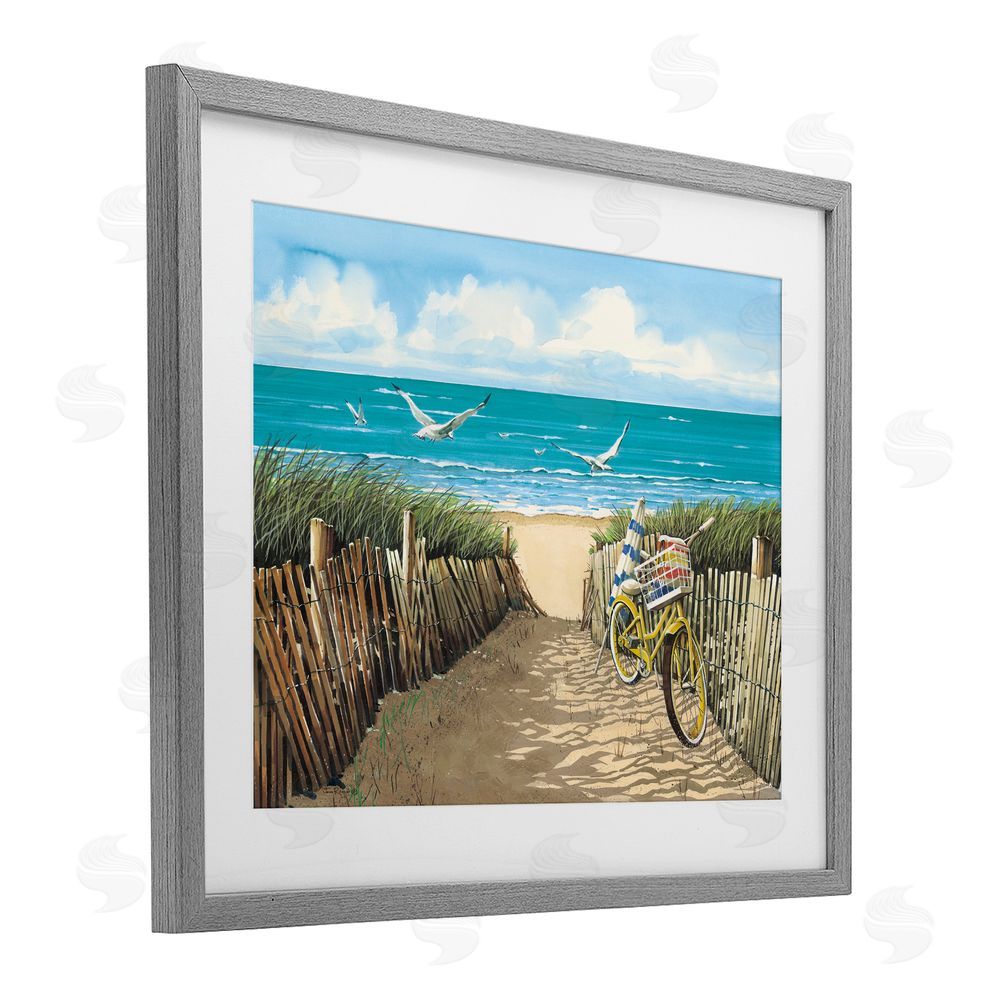 John Rossini Yellow Beach Taxi Coast Gray Framed Print Under Glass with White Mat Wall Art