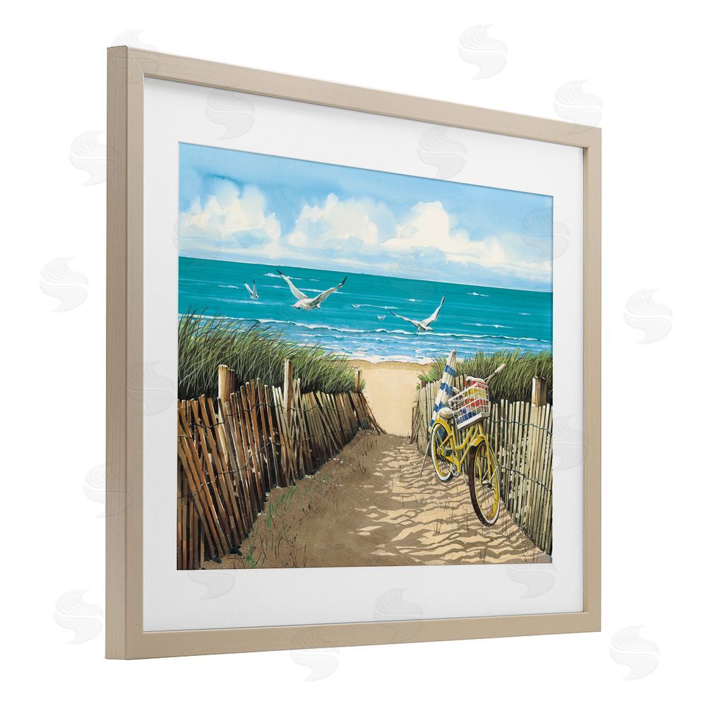 John Rossini Yellow Beach Taxi Coast Birch Framed Print Under Glass with White Mat Wall Art