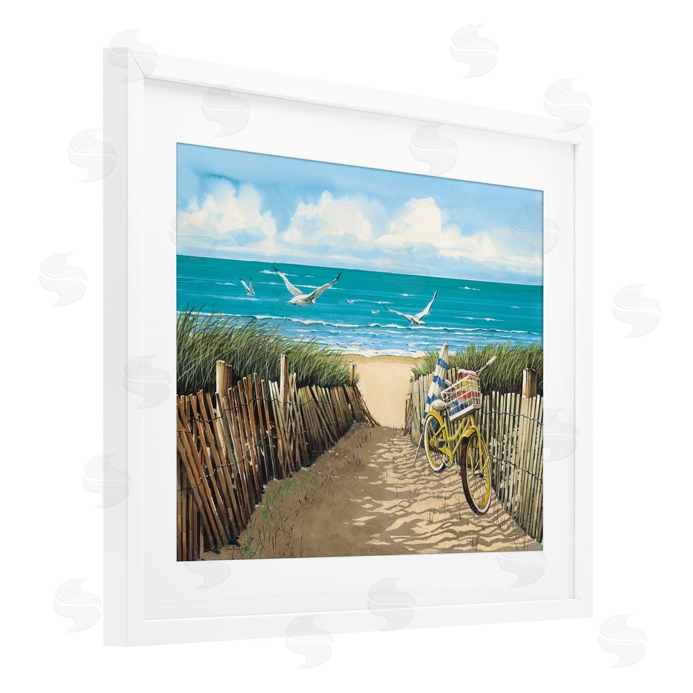 John Rossini Yellow Beach Taxi Coast White Framed Print Under Glass with Mat Wall Art
