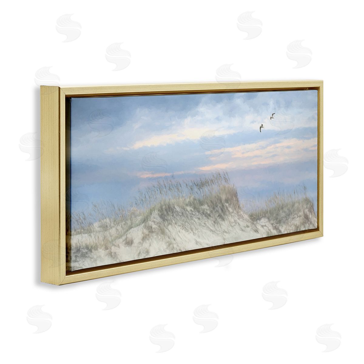 Lori Deiter Sea Gulls over Sand Dunes Gold Floating Frame Canvas Wall Art Print