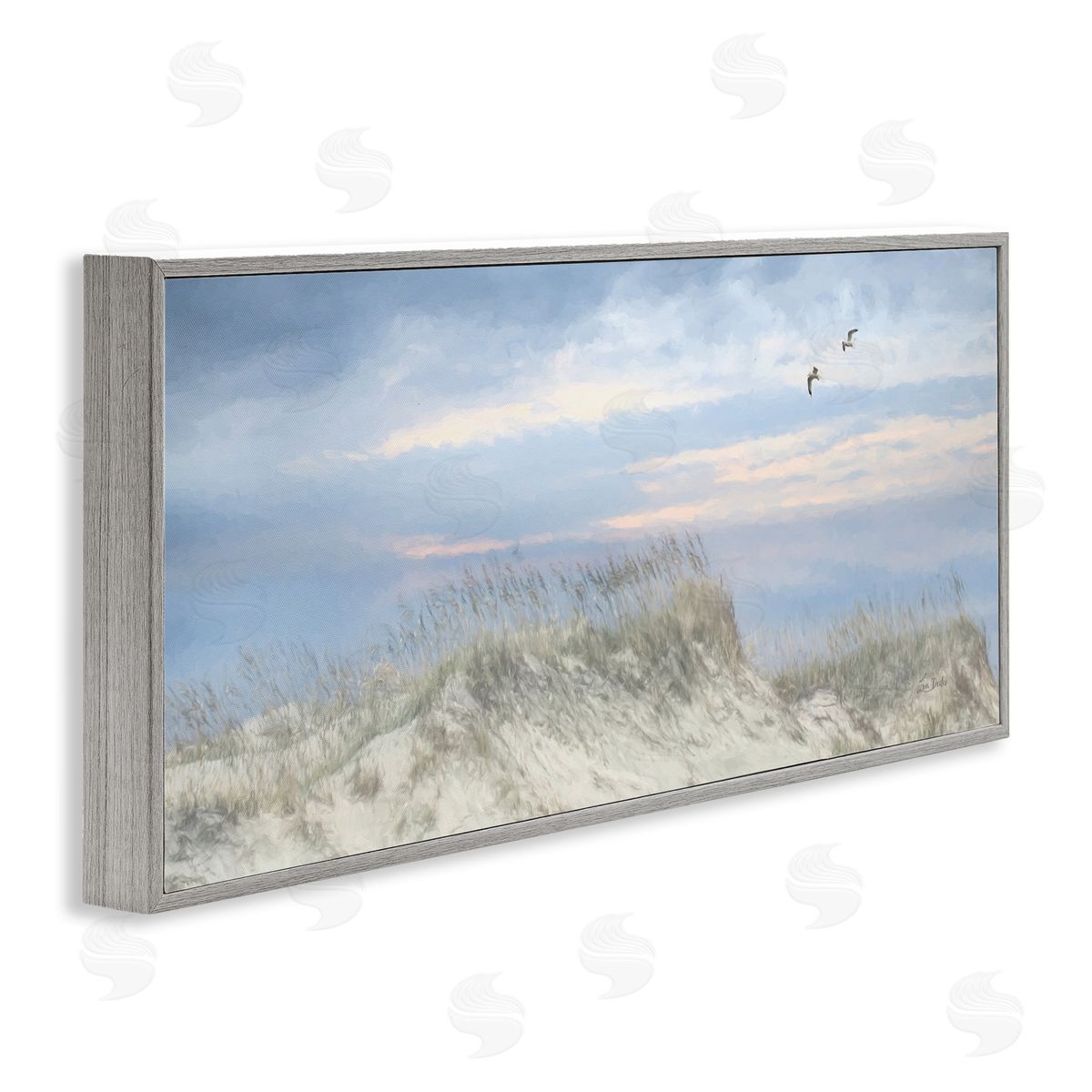 Lori Deiter Sea Gulls over Sand Dunes Gray Framed Giclee Wall Art Print