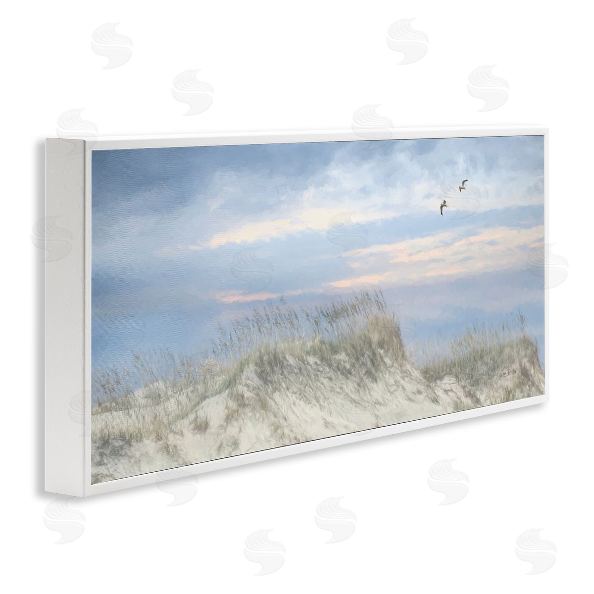 Lori Deiter Sea Gulls over Sand Dunes White Framed Giclee Wall Art Print