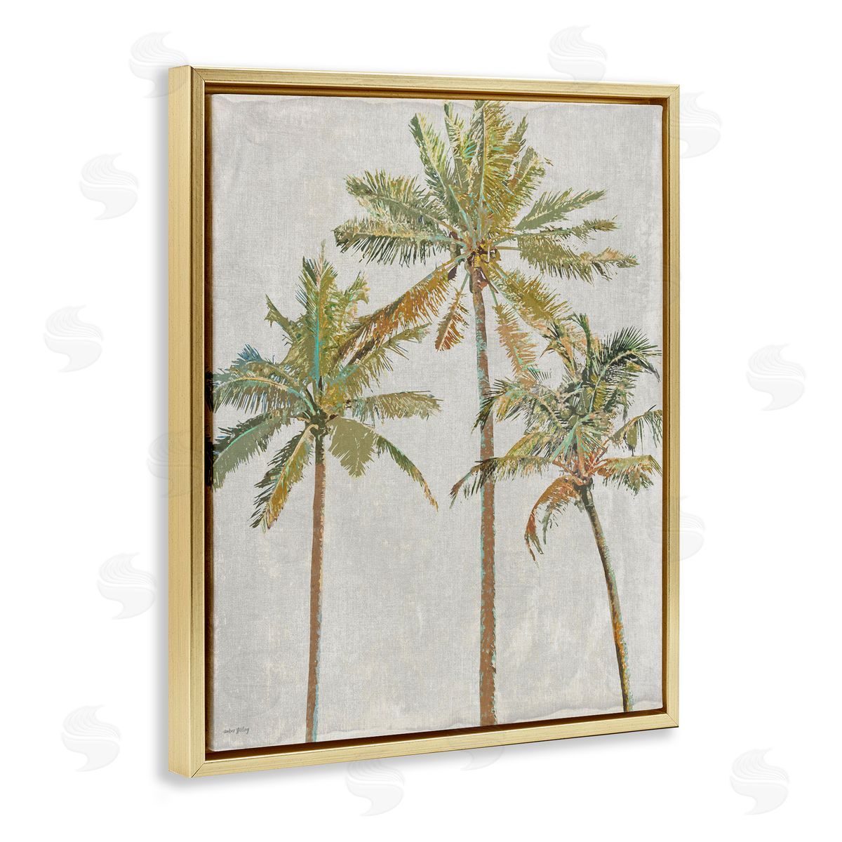 Amber Sterling Palm Pals Island Trees Gold Floating Frame Canvas Wall Art Print
