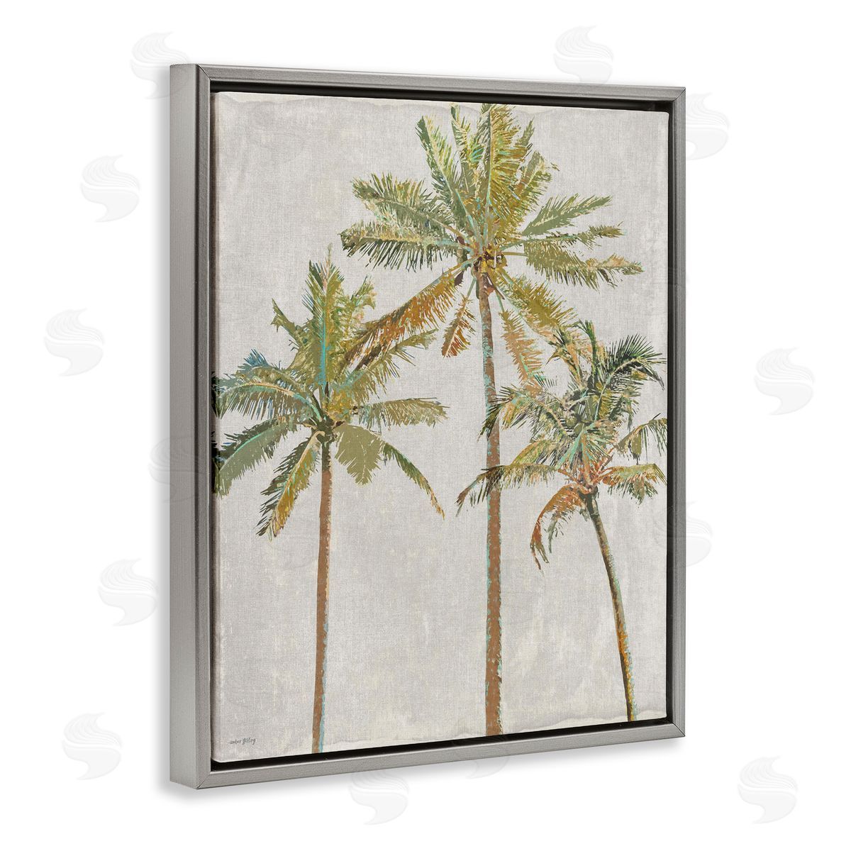 Amber Sterling Palm Pals Island Trees Gray Floating Frame Canvas Wall Art Print