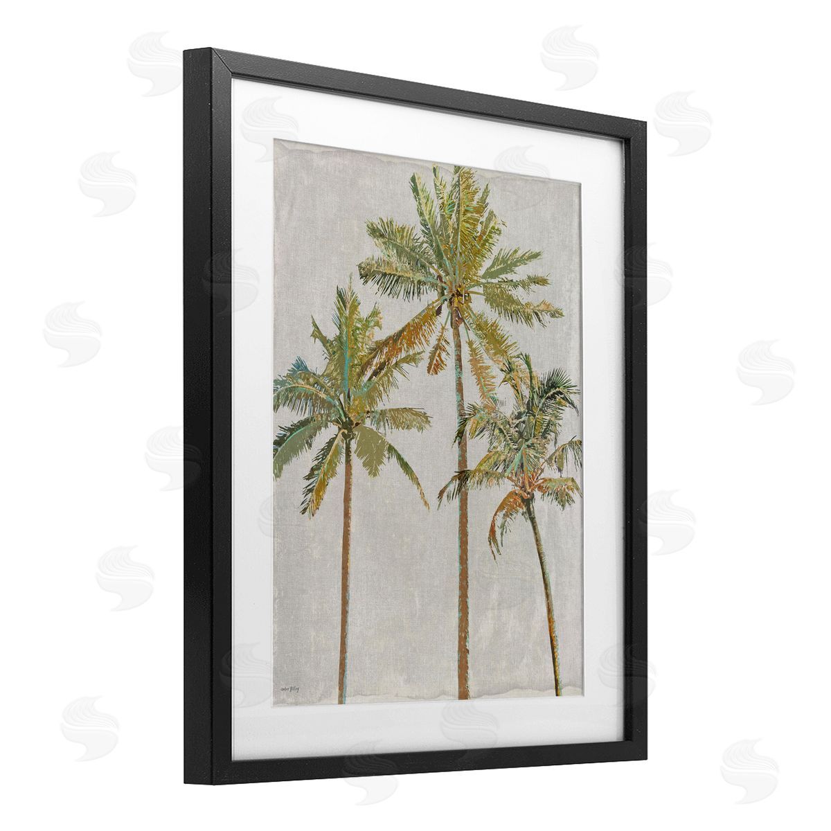 Amber Sterling Palm Pals Island Trees Black Framed Print Under Glass with White Mat Wall Art