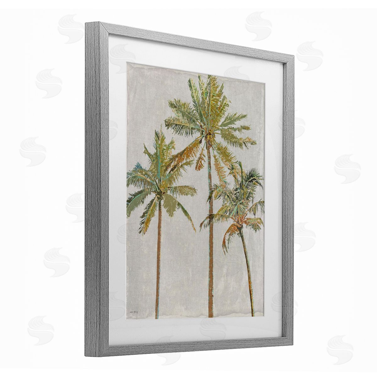 Amber Sterling Palm Pals Island Trees Gray Framed Print Under Glass with White Mat Wall Art