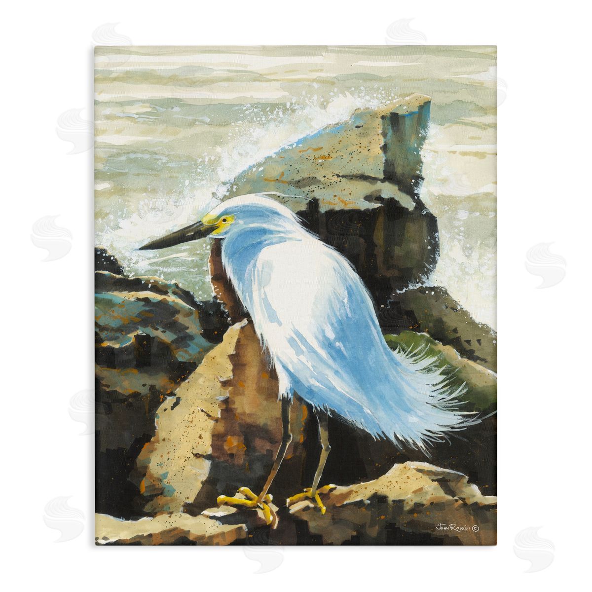 John Rossini Rocky Perch Coastal Cliff Bird Canvas Wall Art Print