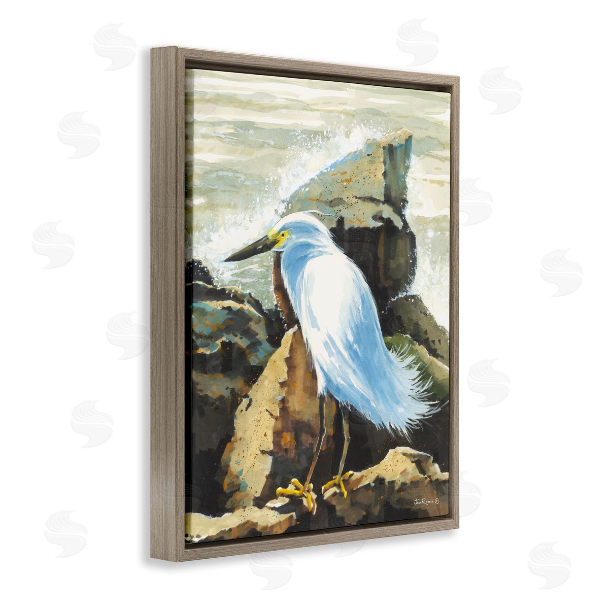 John Rossini Rocky Perch Coastal Cliff Bird Brown Floating Frame Canvas Wall Art Print