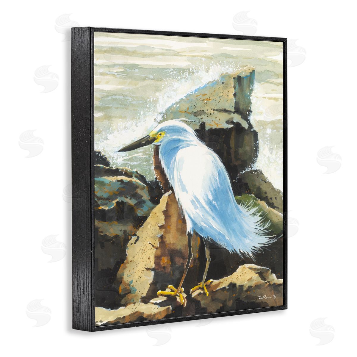 John Rossini Rocky Perch Coastal Cliff Bird Black Framed Giclee Wall Art Print