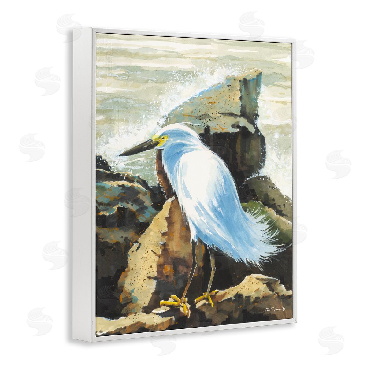John Rossini Rocky Perch Coastal Cliff Bird White Framed Giclee Wall Art Print