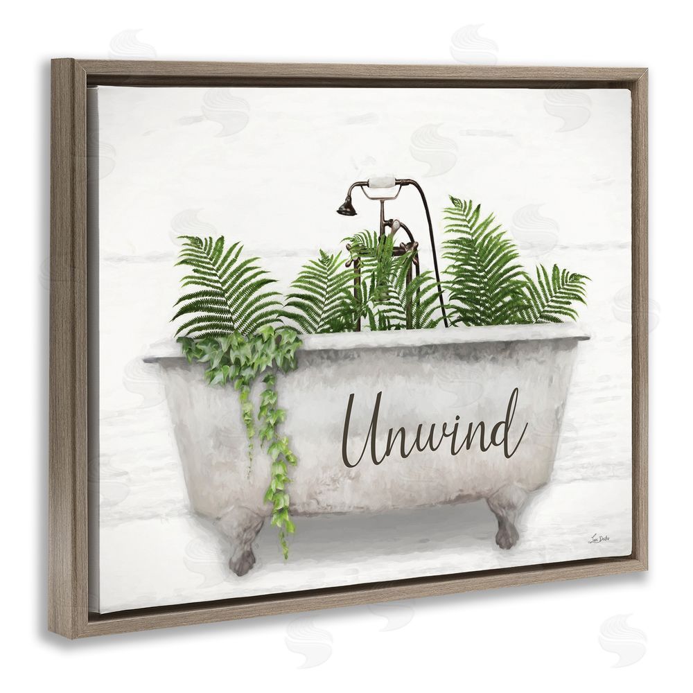 Lori Deiter Unwind Bathtub with Ferns Brown Floating Frame Canvas Wall Art Print