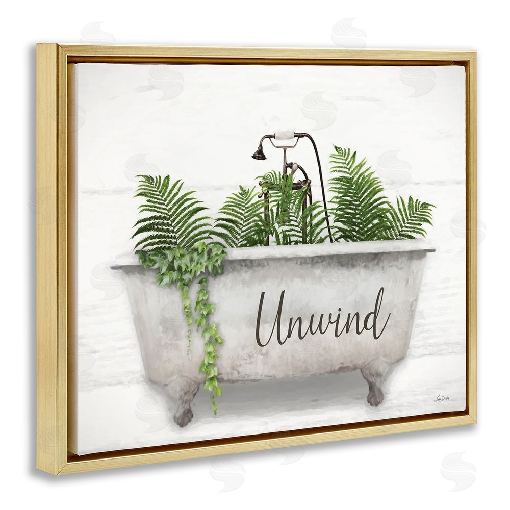 Lori Deiter Unwind Bathtub with Ferns Gold Floating Frame Canvas Wall Art Print