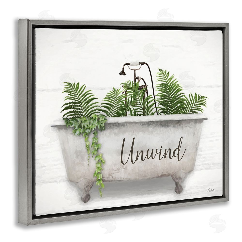 Lori Deiter Unwind Bathtub with Ferns Gray Floating Frame Canvas Wall Art Print