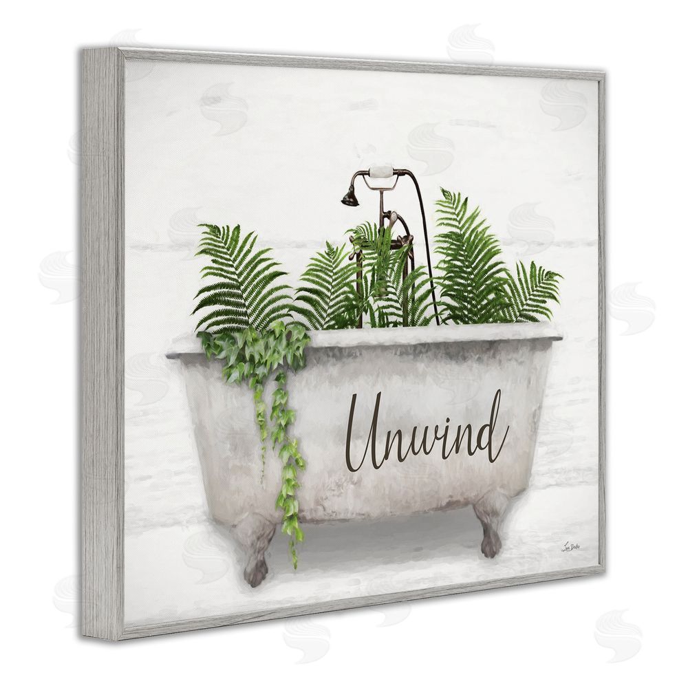 Lori Deiter Unwind Bathtub with Ferns Gray Framed Giclee Wall Art Print