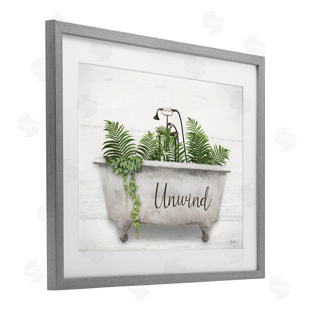 Lori Deiter Unwind Bathtub with Ferns Gray Framed Print Under Glass with White Mat Wall Art