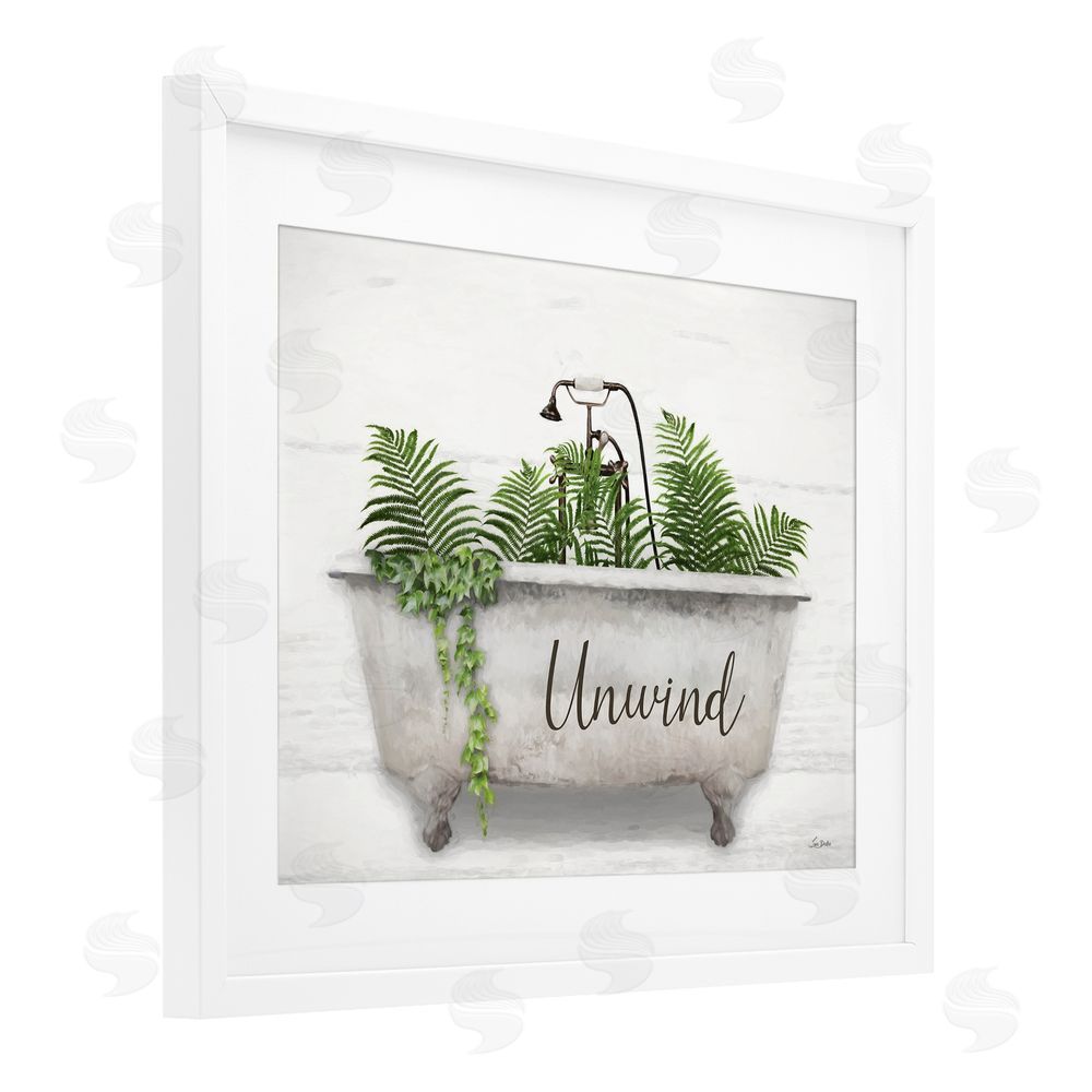 Lori Deiter Unwind Bathtub with Ferns White Framed Print Under Glass with Mat Wall Art