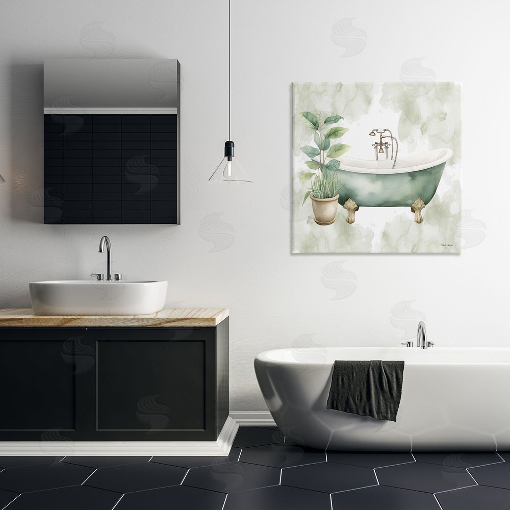 Nicole DeCamp Bath Oasis with Plant Canvas Art on Wall