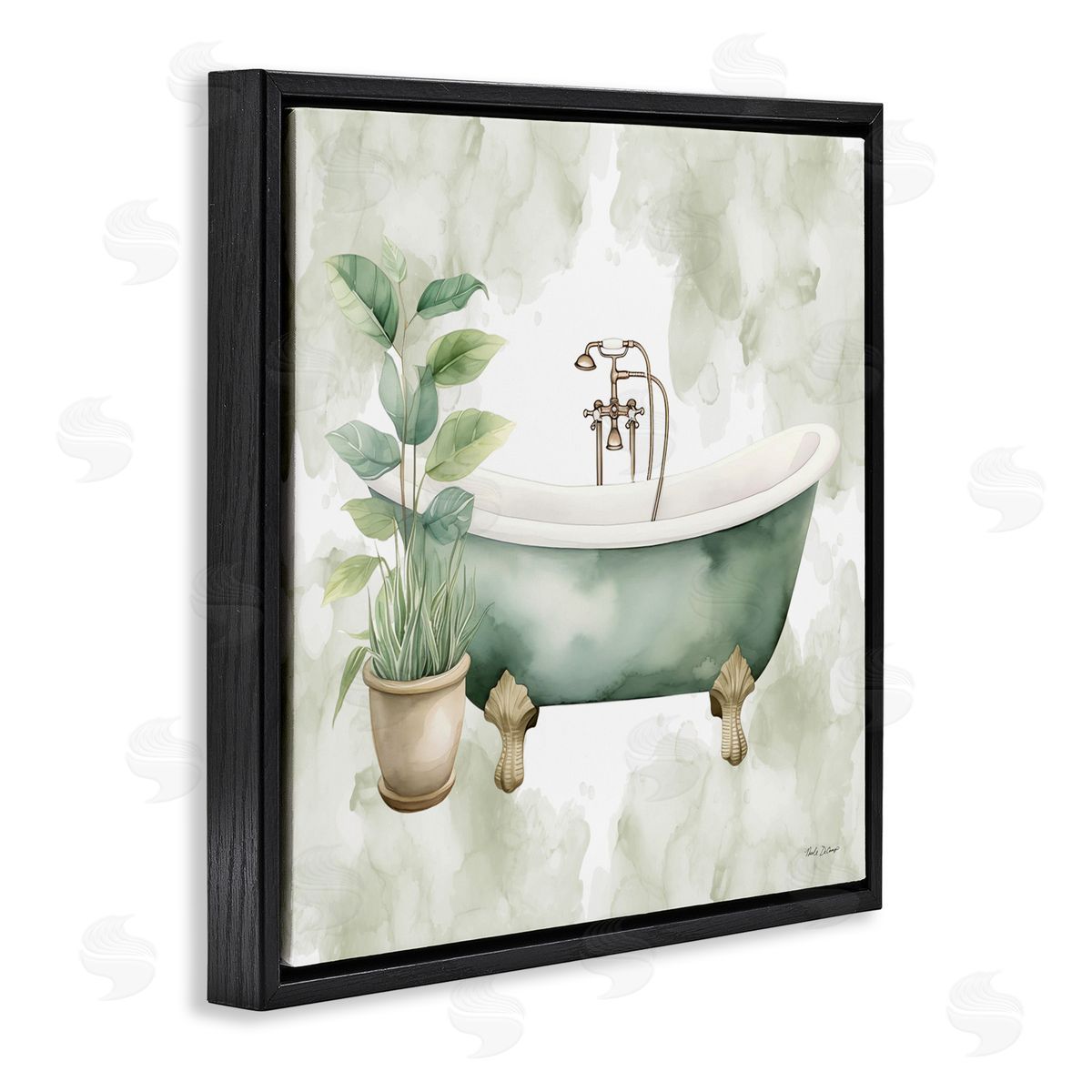 Nicole DeCamp Bath Oasis with Plant Black Floating Frame Canvas Wall Art Print