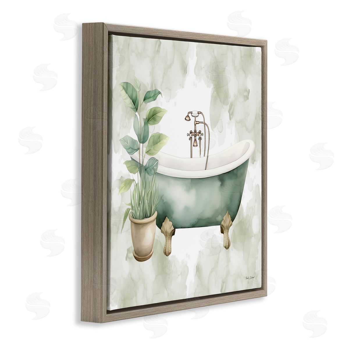 Nicole DeCamp Bath Oasis with Plant Brown Floating Frame Canvas Wall Art Print