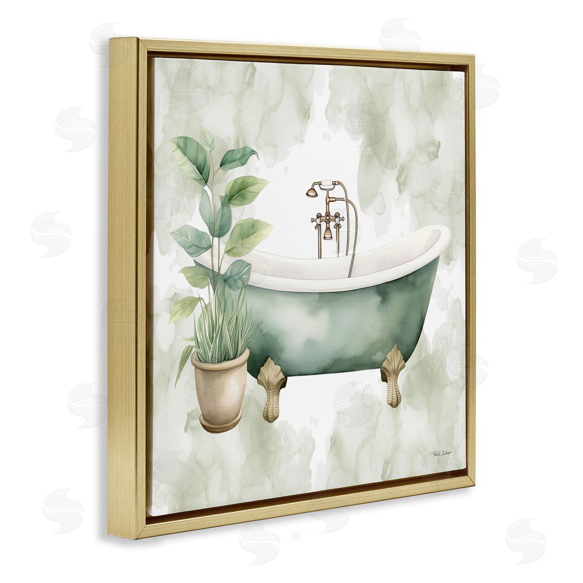 Nicole DeCamp Bath Oasis with Plant Gold Floating Frame Canvas Wall Art Print