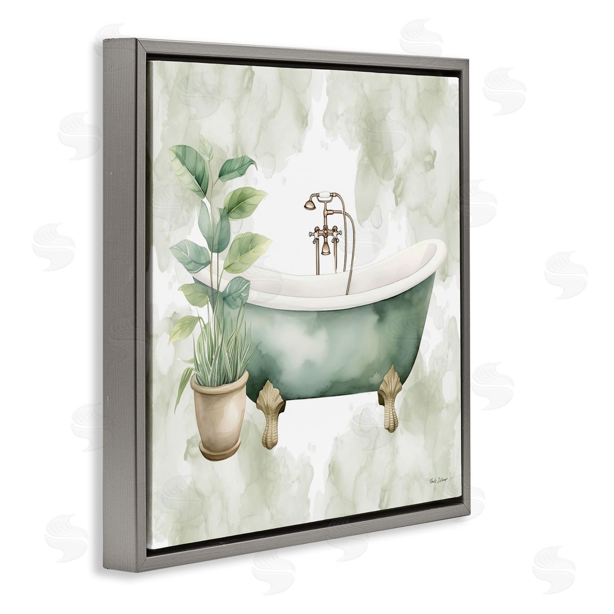 Nicole DeCamp Bath Oasis with Plant Gray Floating Frame Canvas Wall Art Print