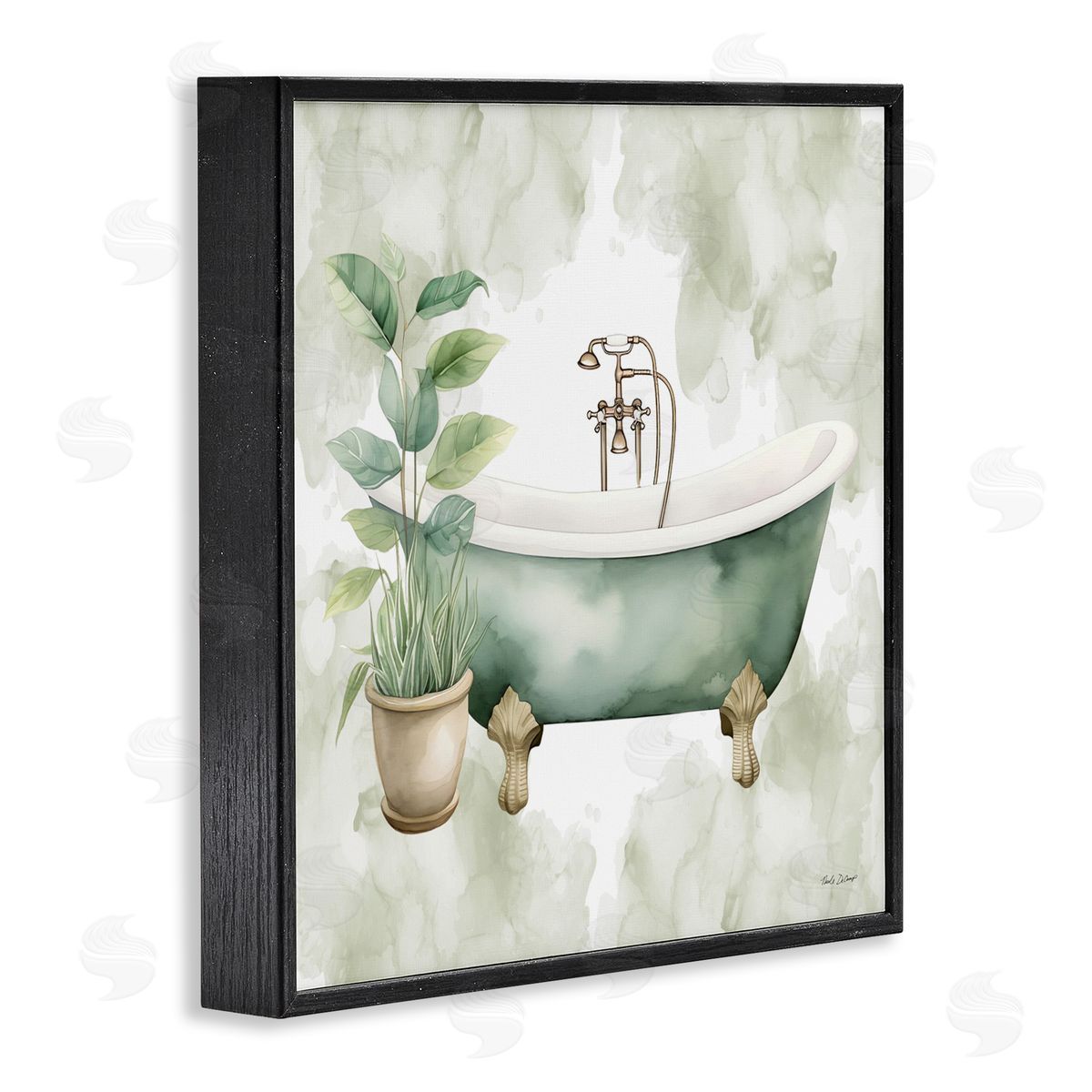 Nicole DeCamp Bath Oasis with Plant Black Framed Giclee Wall Art Print