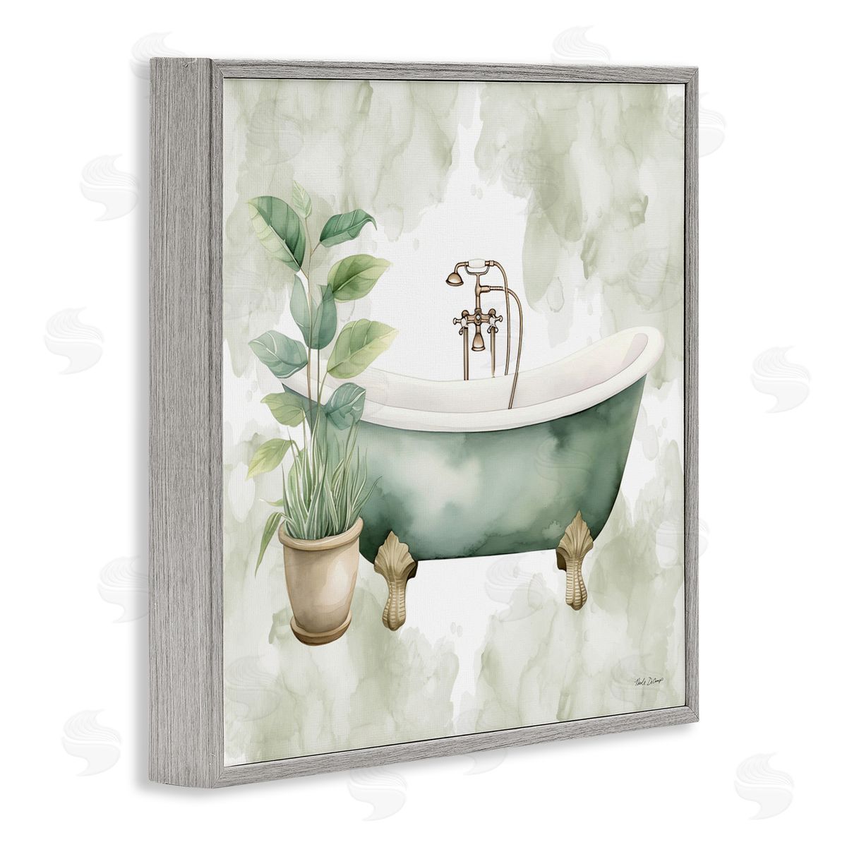 Nicole DeCamp Bath Oasis with Plant Gray Framed Giclee Wall Art Print