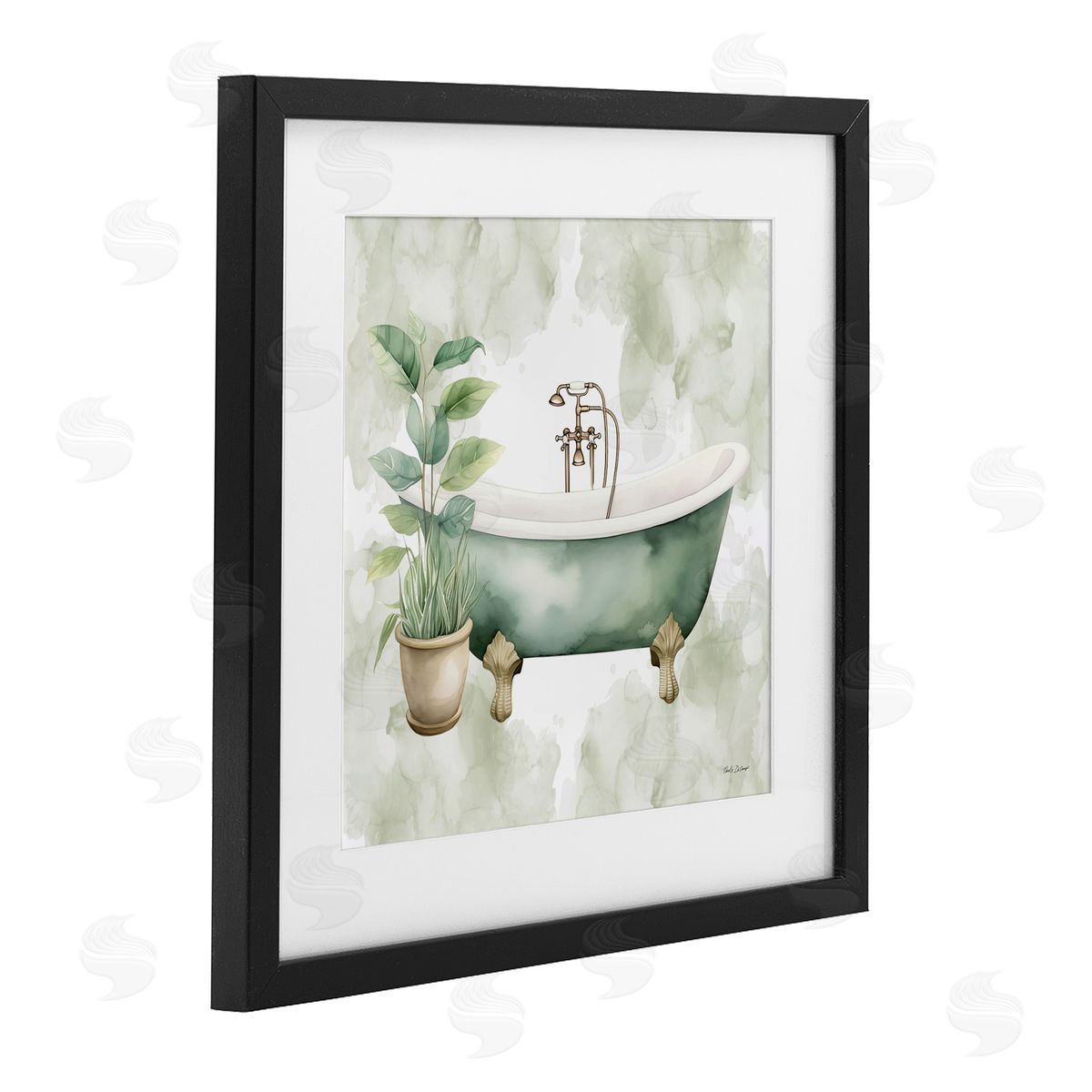 Nicole DeCamp Bath Oasis with Plant Black Framed Print Under Glass with White Mat Wall Art