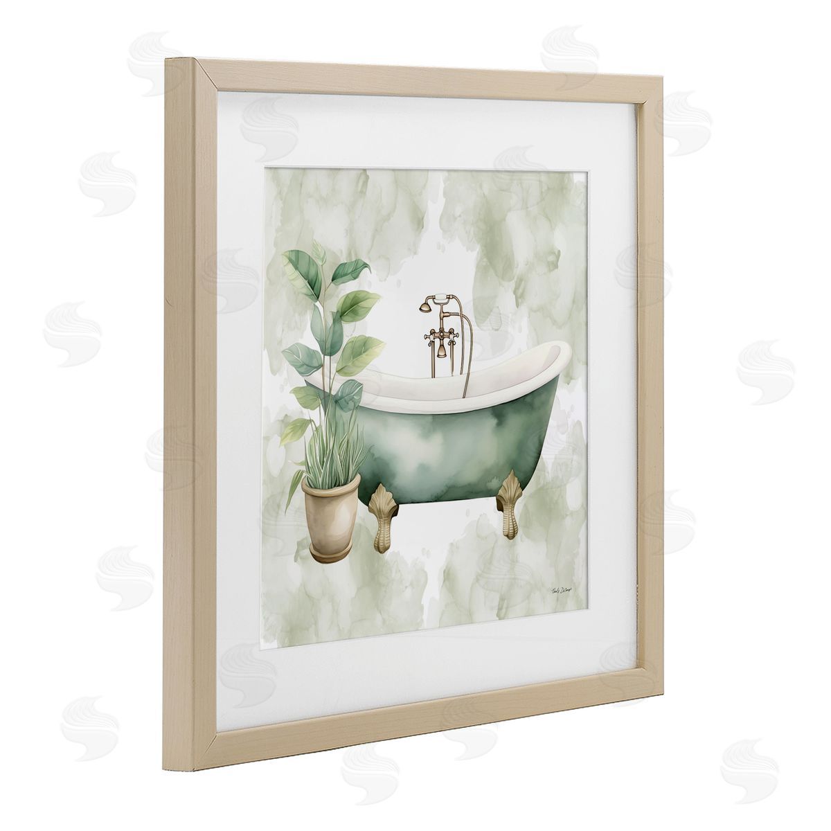 Nicole DeCamp Bath Oasis with Plant Birch Framed Print Under Glass with White Mat Wall Art