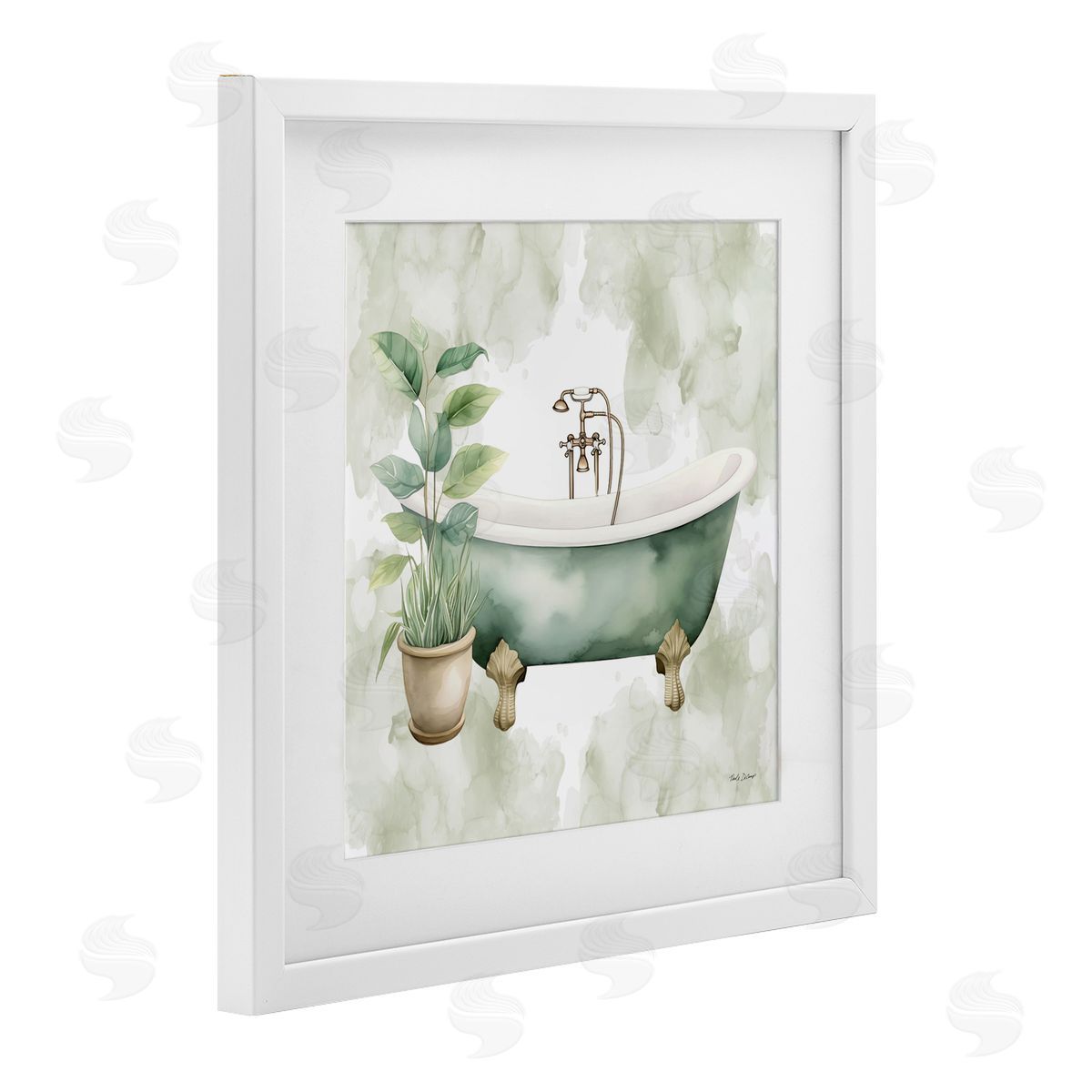 Nicole DeCamp Bath Oasis with Plant White Framed Print Under Glass with Mat Wall Art