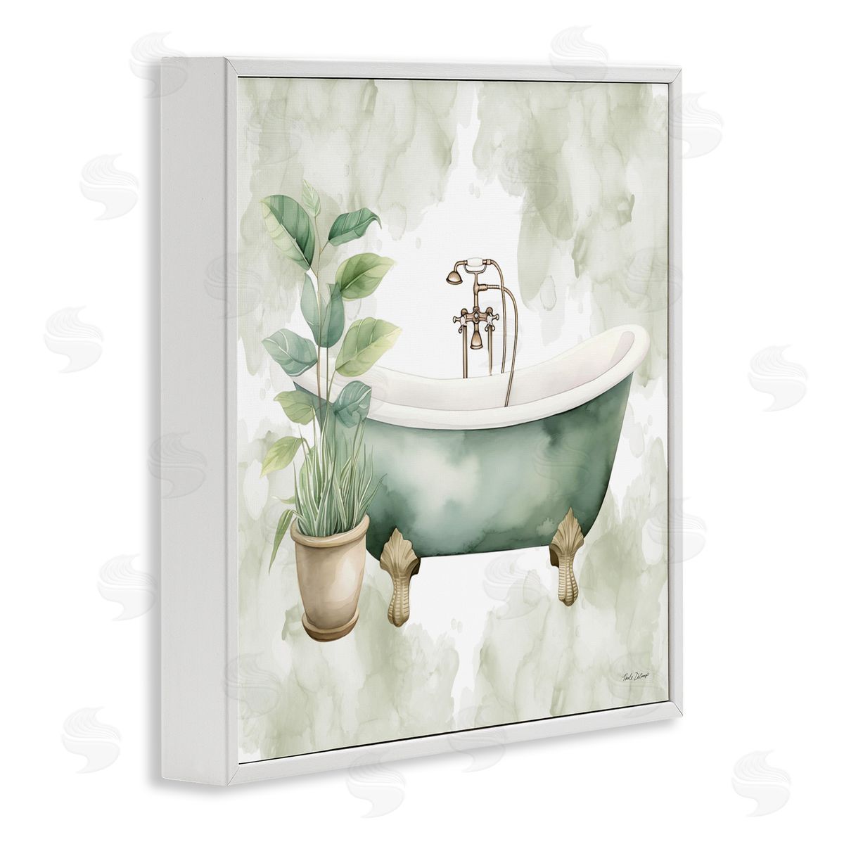 Nicole DeCamp Bath Oasis with Plant White Framed Giclee Wall Art Print