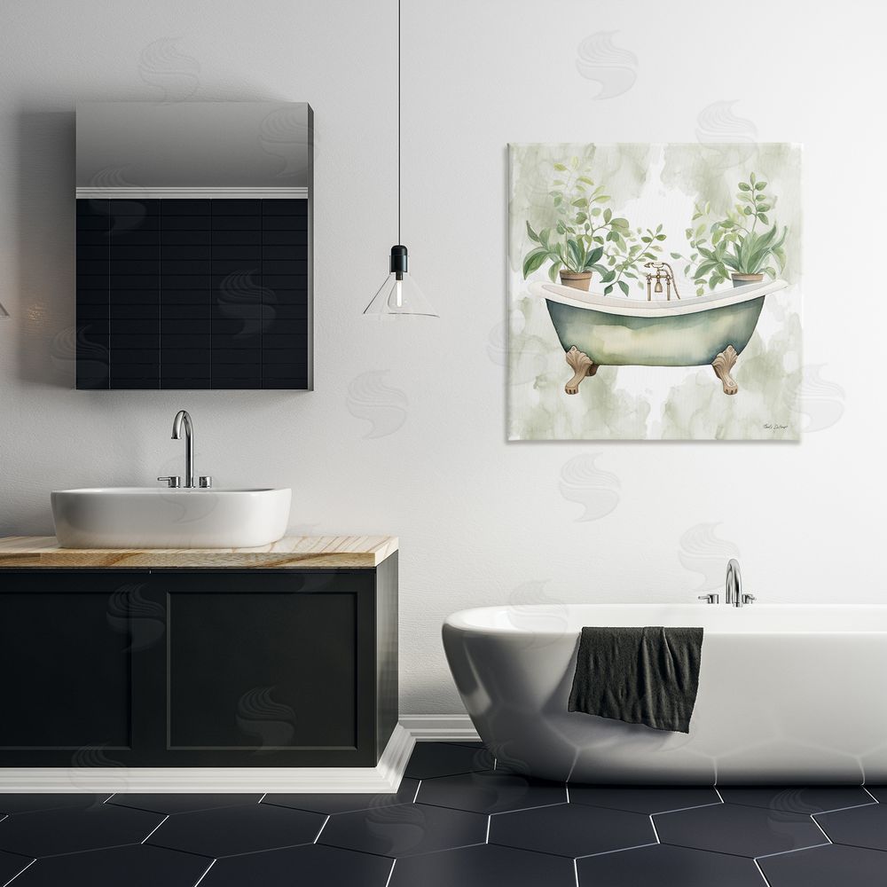Nicole DeCamp Bath Oasis with Greenery Canvas Art on Wall
