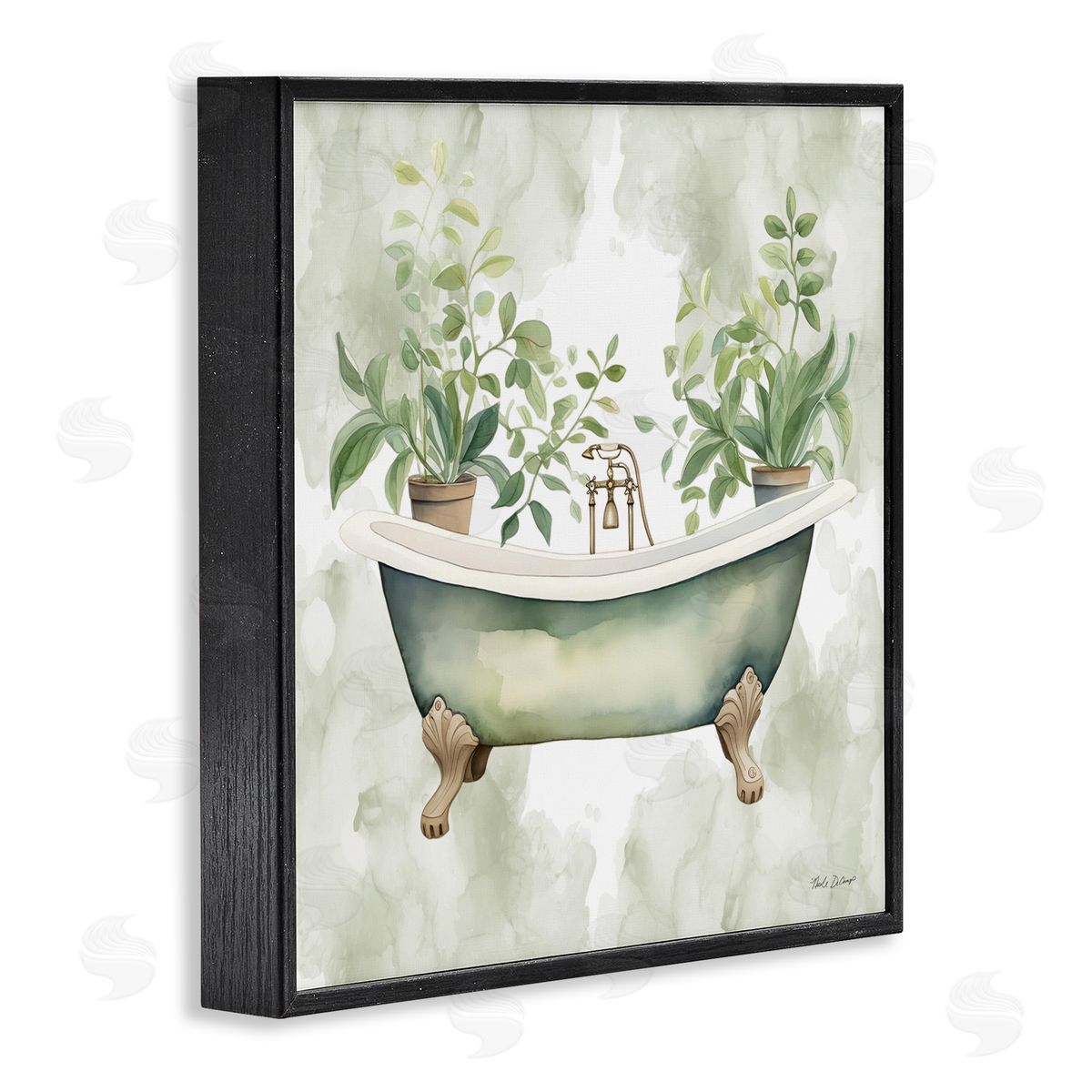 Nicole DeCamp Bath Oasis with Greenery Black Framed Giclee Wall Art Print