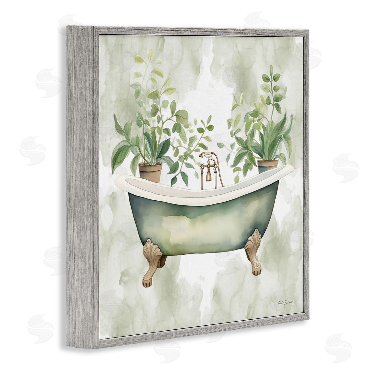 Nicole DeCamp Bath Oasis with Greenery Gray Framed Giclee Wall Art Print