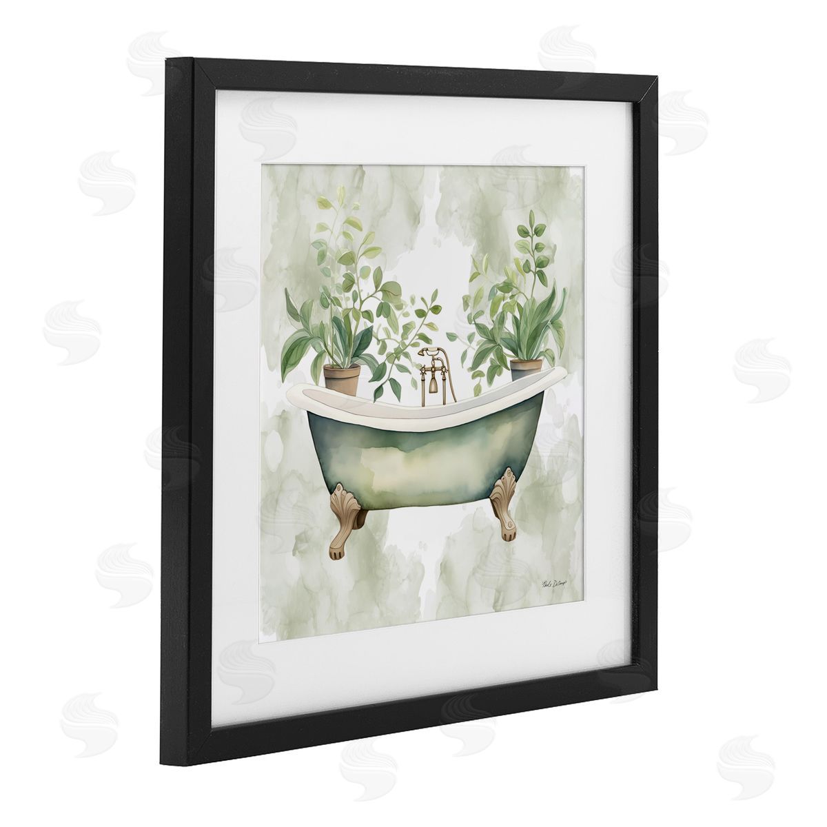 Nicole DeCamp Bath Oasis with Greenery Black Framed Print Under Glass with White Mat Wall Art