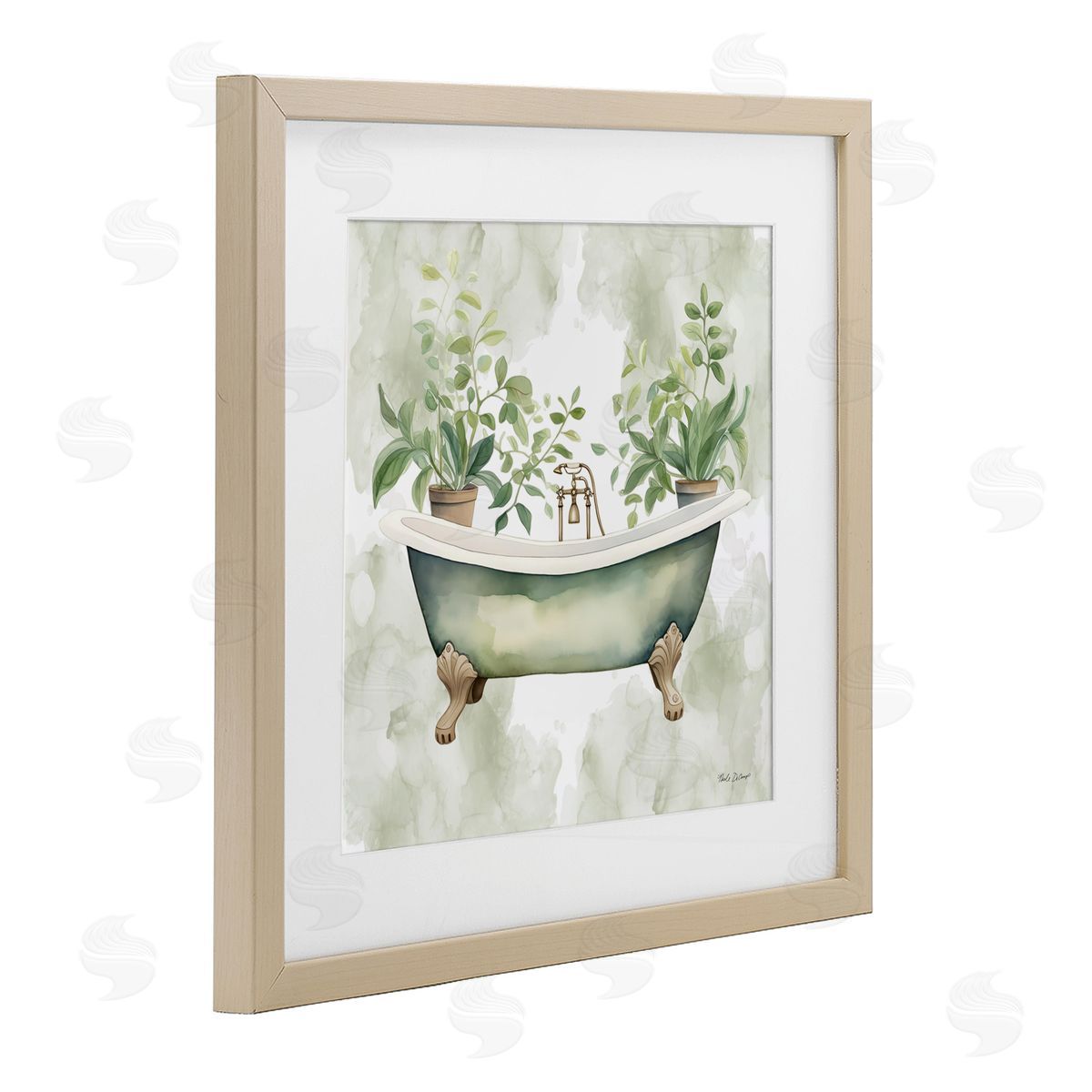 Nicole DeCamp Bath Oasis with Greenery Birch Framed Print Under Glass with White Mat Wall Art