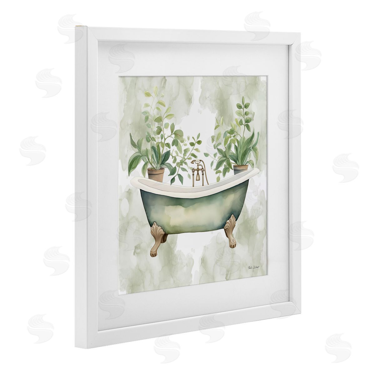 Nicole DeCamp Bath Oasis with Greenery White Framed Print Under Glass with Mat Wall Art