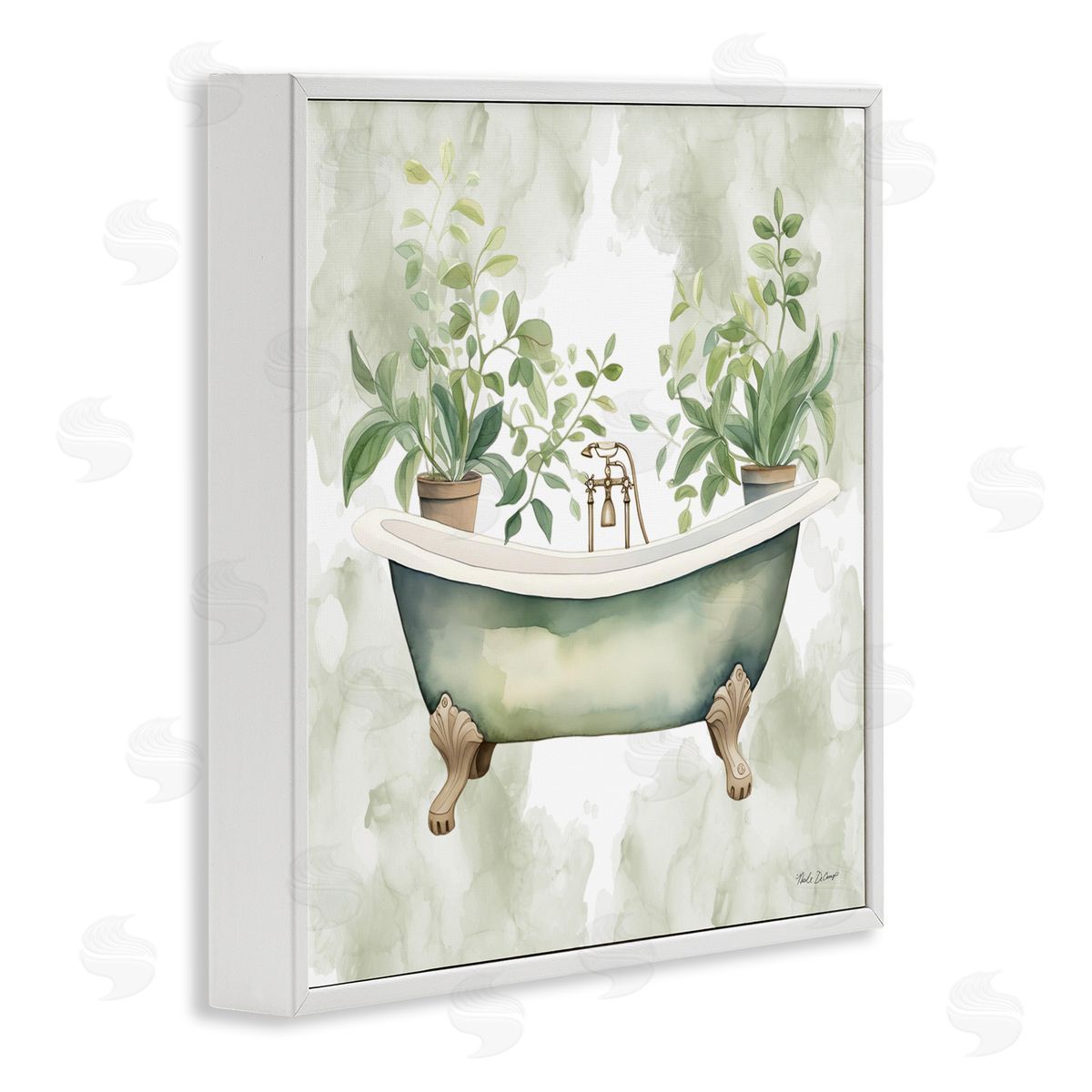 Nicole DeCamp Bath Oasis with Greenery White Framed Giclee Wall Art Print