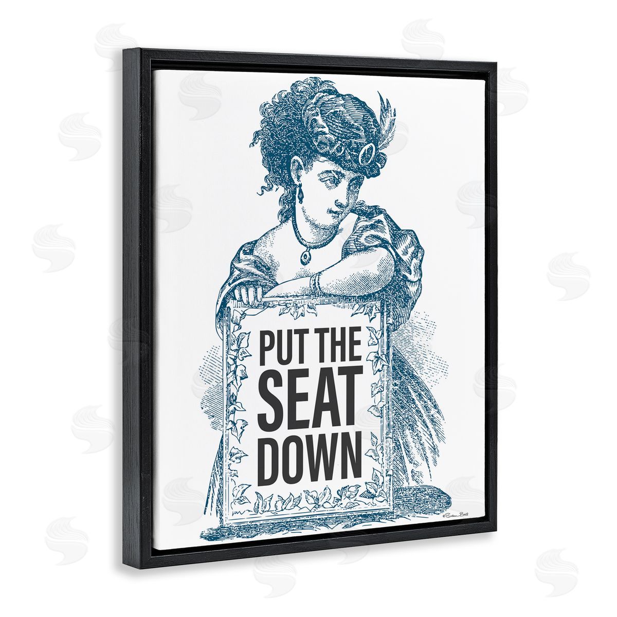 Susan Ball Put The Seat Down Vintage Black Floating Frame Canvas Wall Art Print
