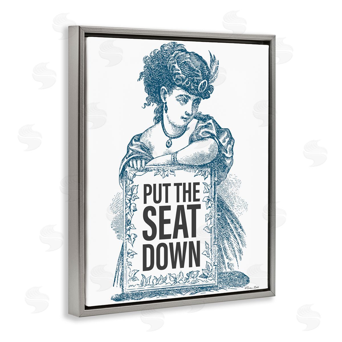 Susan Ball Put The Seat Down Vintage Gray Floating Frame Canvas Wall Art Print